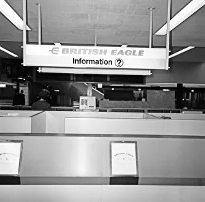 British Eagle Liquidation. (Picture) British Eagle desk in the new airport building