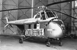 A British European Airways Civil Defence Westland Whirlwind helicopter which had to land