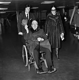 Wheelchair Prints: British film actor Sir Charlie Chaplin arrives at heathrow airport