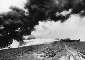 01445 Prints: British flame throwing crocodile (MK-7) tanks in demonstration on German soil against a