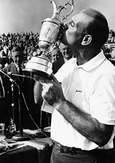 British Golf Open Roberto De Vicenzo kisses the trophy he has won