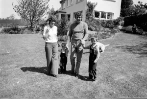 British golfer Tony Jacklin at home with his wife and children May 1975