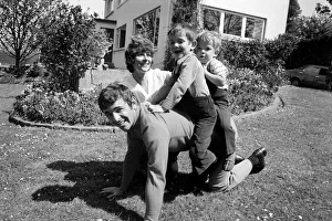 British golfer Tony Jacklin at home with his wife and children May 1975