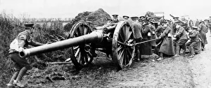 Core18 Prints: British gunners struggle to pull a 60 pounder field gun into position during World War