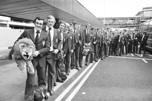 British Lions seen here at Heathrow Airport on their way to New Zealand 10th May 1977
