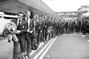 British Lions seen here at Heathrow Airport on their way to New Zealand 10th May 1977