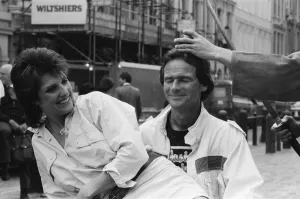 British Motorcycle road racer Barry Sheene attends a photocall at Covent Garden market to