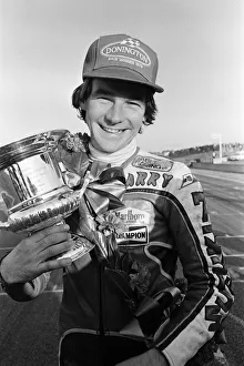 00964 Prints: British Motorcycle road racer Barry Sheene celebrates victory for Britain in the AGV