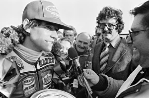 00964 Prints: British Motorcycle road racer Barry Sheene celebrates victory for Britain in the AGV