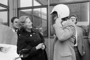 00964 Prints: British Motorcycle road racer Barry Sheene with Conservative Party leader Margaret