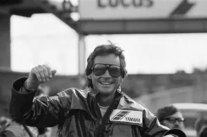 British Motorcycle road racer Barry Sheene at Donington on his first ride since his near