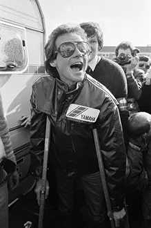 British Motorcycle road racer Barry Sheene at Donington on his first ride since his near