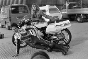British Motorcycle road racer Barry Sheene with his new Suzuki bike