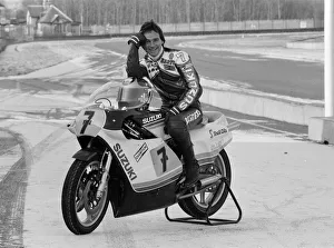 British Motorcycle road racer Barry Sheene with his new Suzuki bike