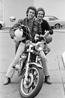 British Motorcycle road racer Barry Sheene with pop singer David Essex at the Motorcycle