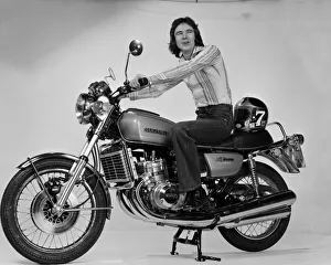 British Motorcycle road racer Barry Sheene poses on a Suzuki GT 750 in the Daily Mirror