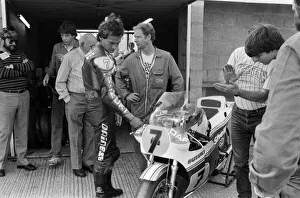 British Motorcycle road racer Barry Sheene at Silverstone during a practice session for