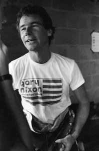British Motorcycle road racer Barry Sheene at Silverstone race track during practice for