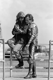 British Motorcycle road racer Barry Sheene at Silverstone with wife Stephanie McLean