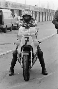 British Motorcycle road racer Barry Sheene takes part in his first serious workout with a