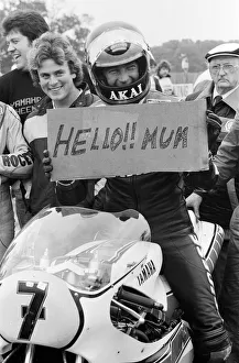 British Motorcycle road racer Barry Sheene wins the 1300 cc Superbike race at Donington