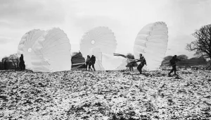 Parachute Prints: British parachute troops on the ground with their chutes during Second World War