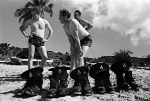 Leeward Islands Prints: British Policemen on the Caribbean Island of Anguilla August 1969 seen here cooling off