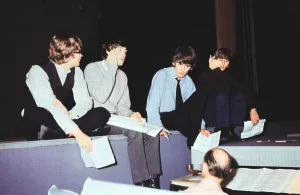 Group Shot Prints: British pop group The Beatles rehearsing at London palladium for