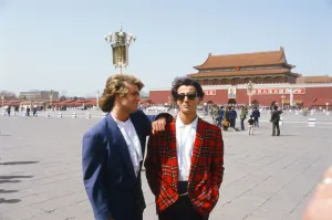 British pop group Wham pictured on their 10-day visit to China, April 1985