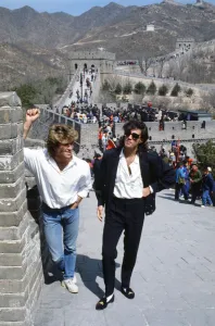 British pop group Wham pictured on their 10-day visit to China, April 1985