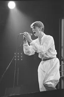 British pop singer David Bowie performing on stage during his concert at Earls court
