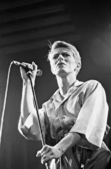 British pop singer David Bowie performing on stage during his concert at Earls court