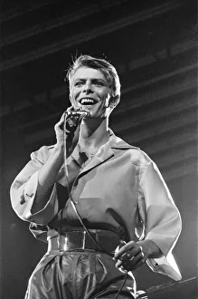 British pop singer David Bowie performing on stage during his concert at Earls court