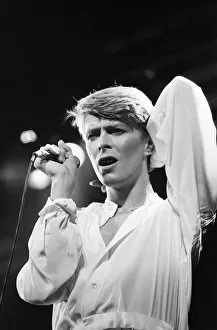 00542 Prints: British pop singer David Bowie performing on stage during his concert at Earls court