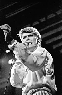 00542 Prints: British pop singer David Bowie performing on stage during his concert at Earls court