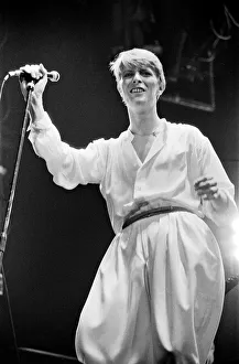 00542 Prints: British pop singer David Bowie performing on stage during his concert at Earls court