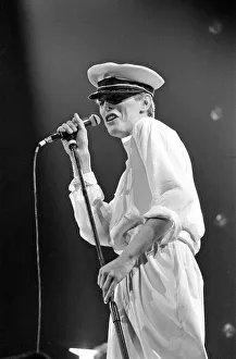 British pop singer David Bowie performing on stage during his concert at Earls court