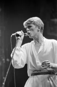 British pop singer David Bowie performing on stage during his concert at Earls court