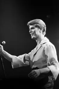 British pop singer David Bowie performing on stage during his concert at Earls court