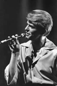 British pop singer David Bowie performing on stage during his concert at Earls court