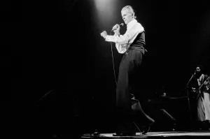 British pop singer David Bowie performing on stage during the first of six concerts