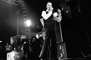 British pop singer David Bowie performing on stage during the first of six concerts