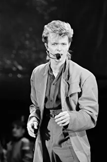 Wembley Prints: British pop singer David Bowie pictured performing in concert at Wembley