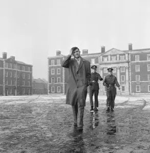 00124 Prints: British pop singer Terry Dene atthe entrance to Winchester Barracks before starting his