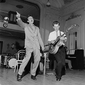 British pop singer Terry Dene rehearsing for his upcoming appearance on the BBC