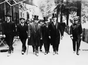 1919 Prints: British Prime Minister Lloyd George and French President M Clemenceau arriving at Peace
