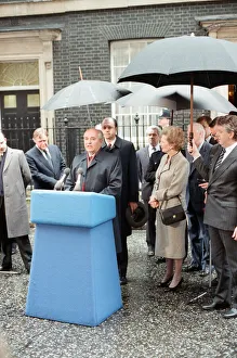 British Prime Minister Margaret Thatcher and others listens to Soviet Leader