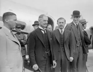 Build Up Prints: British Prime Minister Neville Chamberlain at Heston airport for a meeting with German