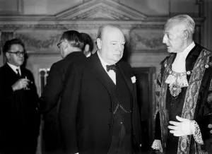 00743 Prints: British Prime Minister Winston Churchill attends a luncheon at Mansion House where he met