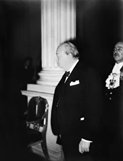 British Prime Minister Winston Churchill attends a luunheon at Mansion House where he met